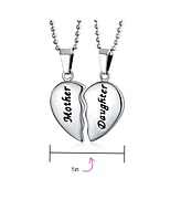 Bling Jewelry Bff Mother Daughter Breakable Split 2 pcs Set Broken Heart Break Apart Puzzle Pendant Necklace Mom Stainless Steel