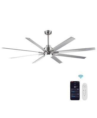 Smart 72" Integrated Led Ceiling Fan With Silver Blades In Brushed Nickel Finish