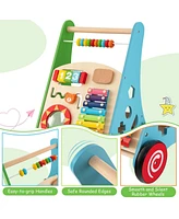 Toddler Push Walker with Burr-Free Handle and Built-In Activity Center for Learning