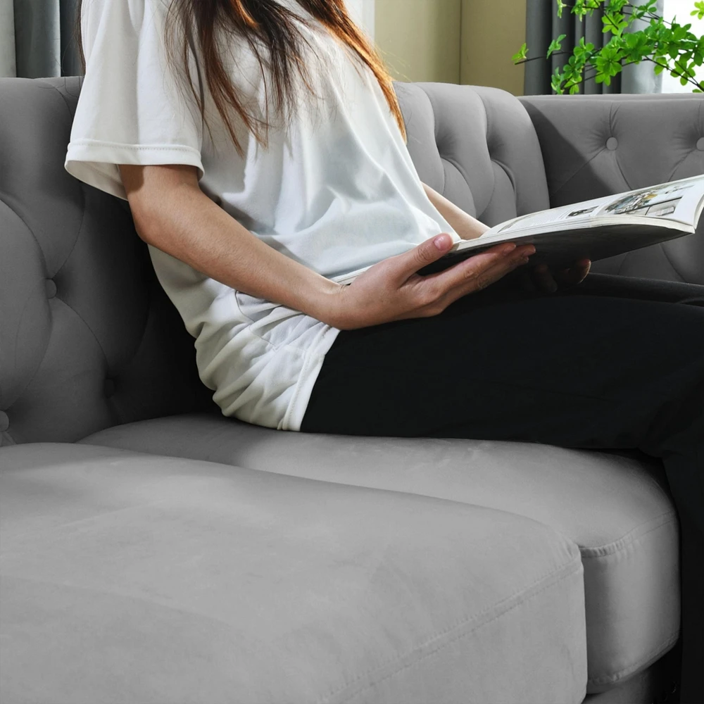 Modern Grey Velvet Sofa Set with Metal Legs