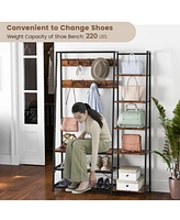 1 Pc 5-In-1 Entryway Coat Rack Storage Shoe Bench Freestanding Wooden
