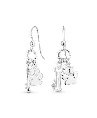 Bling Jewelry Best Friend Animal Pet Lover Bff Dog Bone Puppy Dangling Paw Print Earrings Sterling Silver Fish Hook