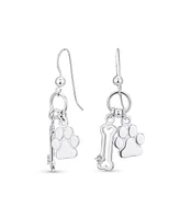 Bling Jewelry Best Friend Animal Pet Lover Bff Dog Bone Puppy Dangling Paw Print Earrings Sterling Silver Fish Hook