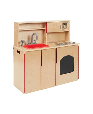 ECR4Kids Kids 4-in-1 Kitchen, Sink, Stove, Oven, Microwave and Storage, Natural, 1