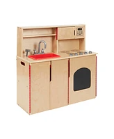 ECR4Kids Kids 4-in-1 Kitchen, Sink, Stove, Oven, Microwave and Storage, Natural, 1