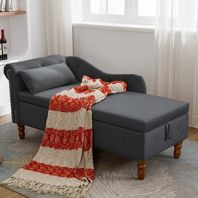 Modern Velvet Chaise Lounge with Storage & Pillow