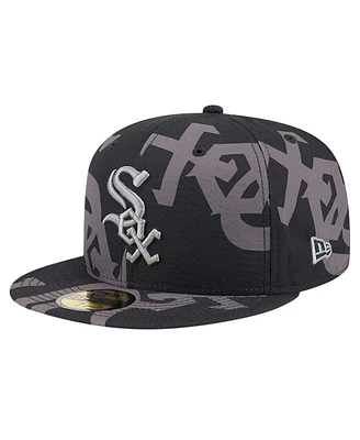 New Era Men's Black Chicago White Sox Logo Fracture 59FIFTY Fitted Hat