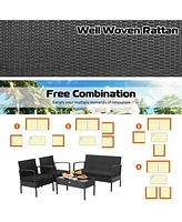 8 Pcs Patio Rattan Furniture Set Cushioned Sofa Armrest Garden Black
