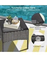 8PCS Patio Rattan Furniture Set Sofas Ottomans Cushioned Table Free Combination