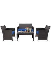 8PCS Patio Rattan Furniture Set Cushioned Chair Sofa Coffee Table White
