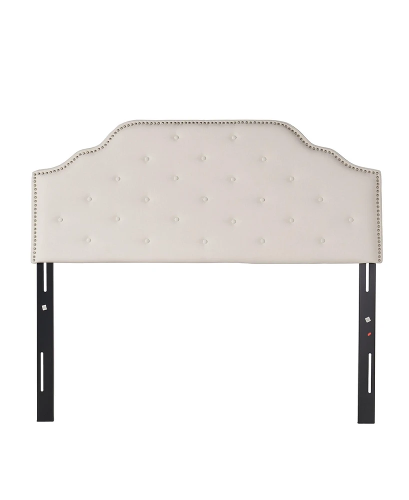 Contemporary Button-Tufted Upholstered Headboard with Nailhead Accents