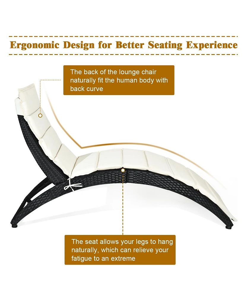 Gymax 2PCS Foldable Rattan Wicker Chaise Lounge Chair w/ Cushion Patio Outdoor