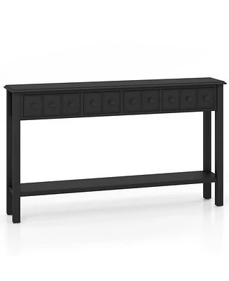 Long Sofa Table with 4 Storage Drawers and Open Lower Shelf for Living Room