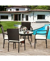Slickblue Set of 4 Patio Rattan Stackable Dining Chair with Cushioned Armrest for Garden
