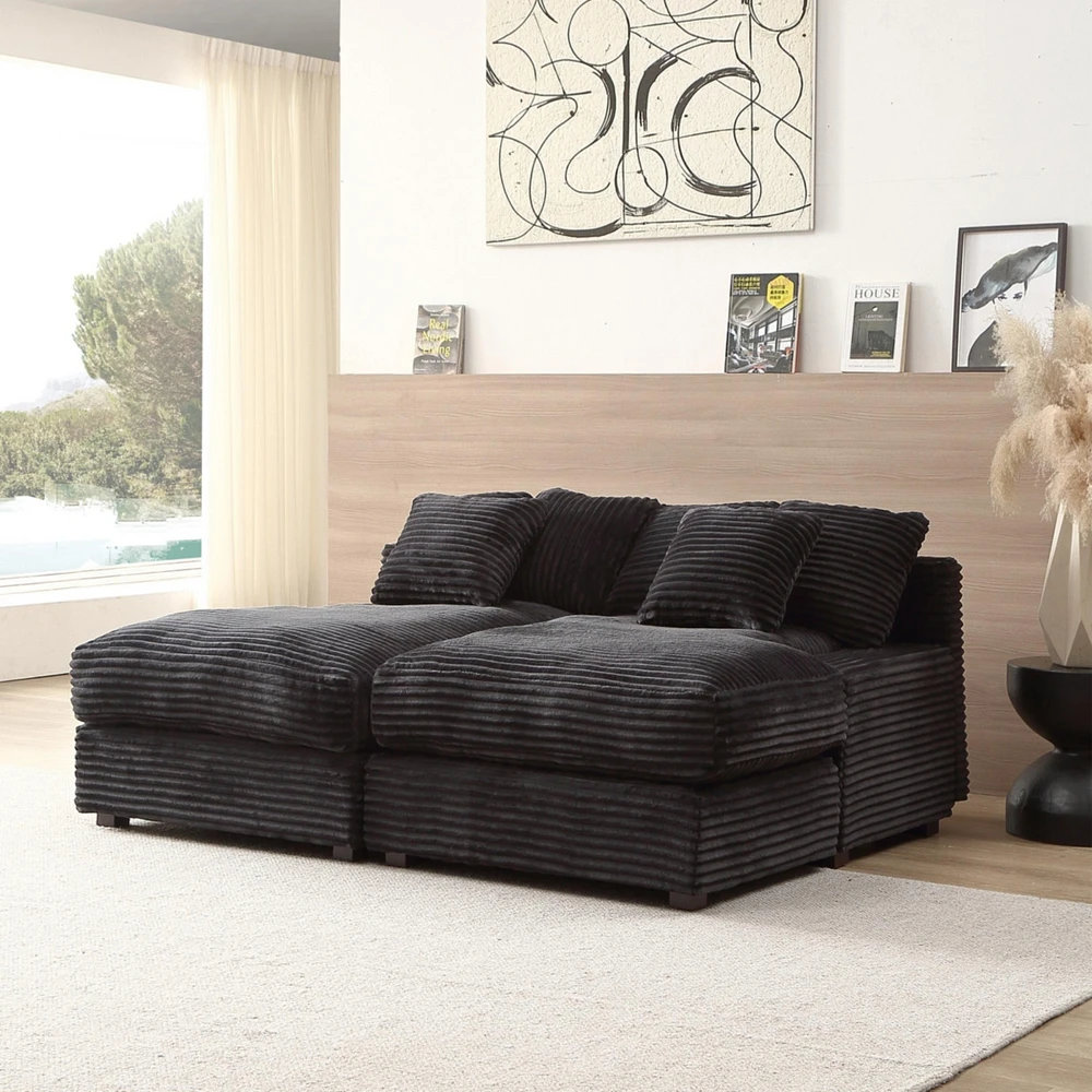 Elegant Corduroy Sofa Bed with Square Arms and Plush Cushion