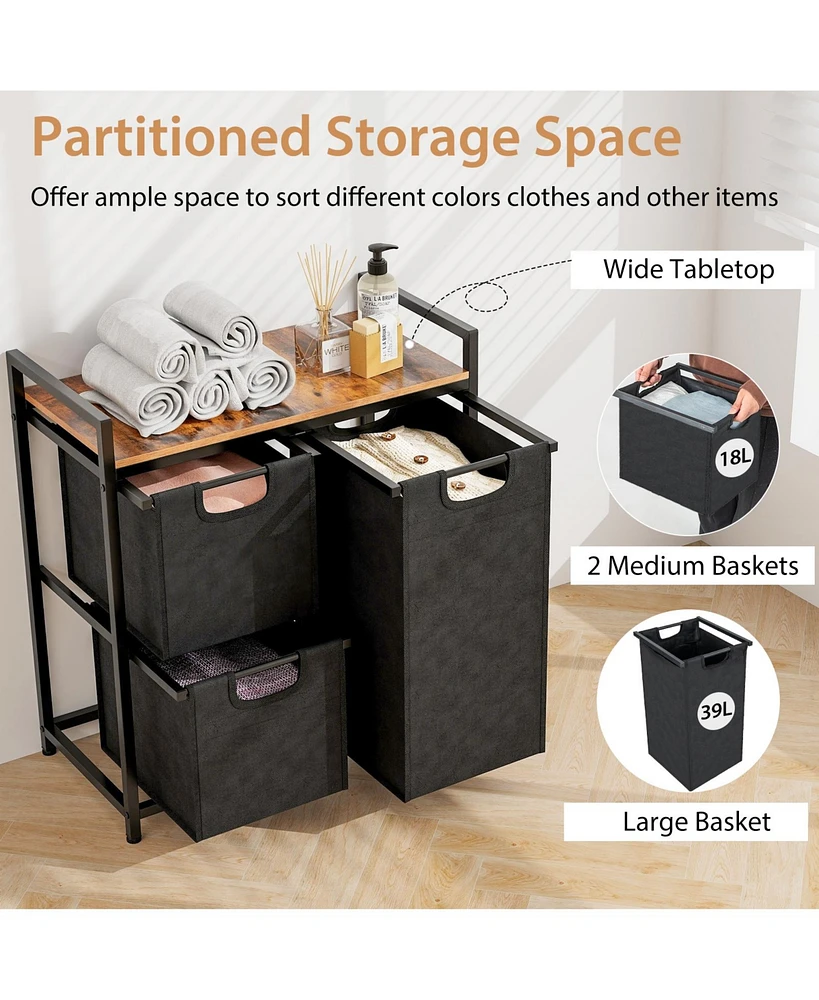Slickblue Laundry Basket Organizer Dirty Clothes Hamper with Shelf and 3 Removable Bags
