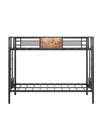 Bunk Bed Twin Over Twin Size Metal Bunk Bed With Ladder And Full-Length Guardrail, Metal Bunk