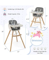 Costway Toddler 3 in 1 Convertible Wooden High Chair Feeding Chair with Cushion