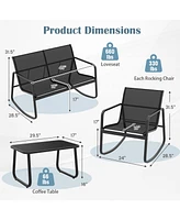 4-Piece Patio Rocking Chair Set with Glass-Top Table Outdoor Furniture for Porch, Yard, or Garden