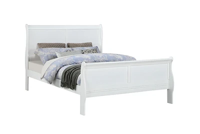 Louis Philippe White Full Size Panel Sleigh Bed Solid Wood Wooden Bedroom Furniture