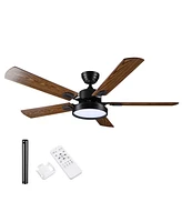 DELight 52" Ceiling Fan with Light Remote 6 Speed Led Chandelier Lamp Reversible Bedroom