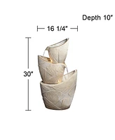 Three Urn 30" High Large Coastal Modern Indoor Outdoor Decor Faux Stone Floor Fountain with Light Led Waterfall Cascading Water Feature for Outsi