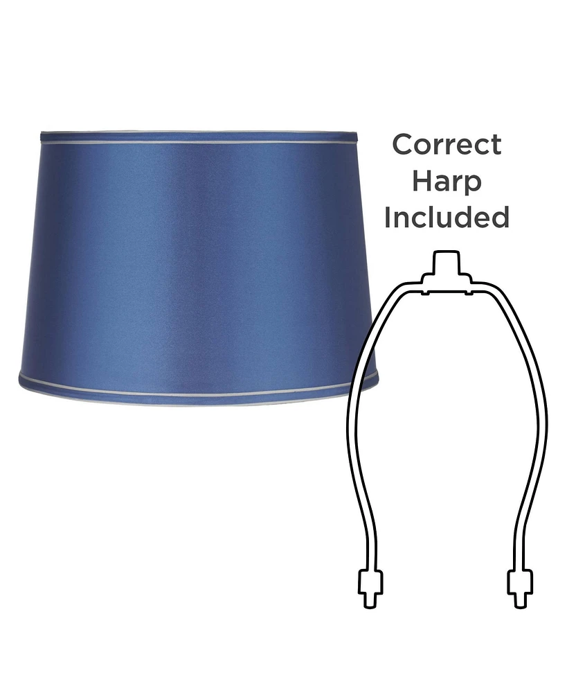 Drum Lamp Shade Sydnee Satin Blue Large 14" Top x 16" Bottom x 11" High Spider with Replacement Harp and Finial Fitting - Springcrest