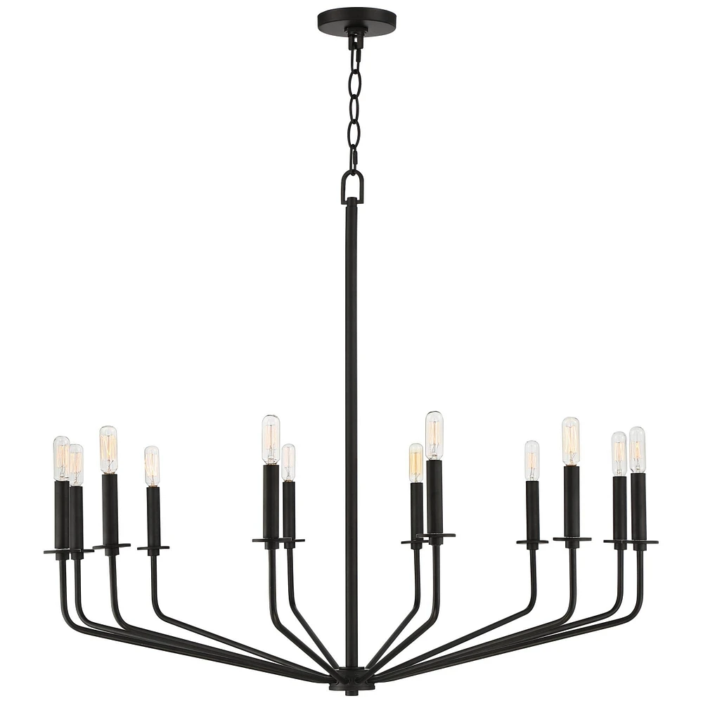 Milanese Slender Black Chandelier Lighting 37 1/2" Wide Modern Industrial 12-Light Candelabra Fixture for Dining Room House Foyer Kitchen Island