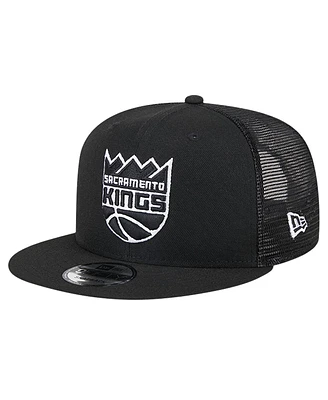 New Era Men's Black Sacramento Kings Evergreen 9FIFTY Trucker Snapback Hat