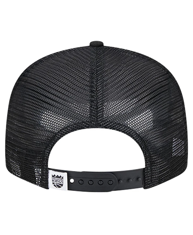 New Era Men's Black Sacramento Kings Evergreen 9FIFTY Trucker Snapback Hat