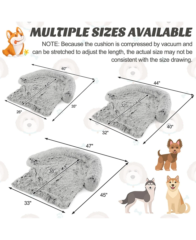 Plush Calming Dog Couch Bed with Anti-Slip Bottom Mat for Small Dogs & Cats