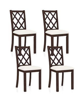 Set of 4 Dining Chairs Wood Kitchen Side Chair with Inclined Backrest Cherry
