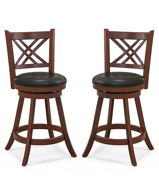 29'' Swivel Bar Stools Set of 2 Upholstered Counter Stools with Cushion & Footrests