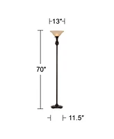 Traditional Torchiere Floor Lamp 70" Tall Hand Applied Black Bronze Swirl Font Amber Glass Shade Standing Pole Light for Living Room Reading Hous