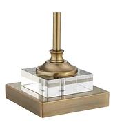 Julia Traditional Glam Luxury Style Buffet Table Lamp with Table Top Dimmer 29.5" Tall Skinny Gold Brass Crystal Glass White Fabric Square Shade