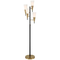 Possini Euro Design Quatro Mid Century Modern Tree Floor Lamp 71" Tall Black Warm Gold Metal 4-Light Frosted Glass Cone Shades Decor for Living Room R