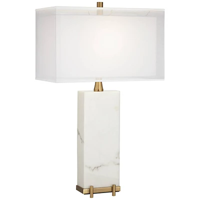 Jules Modern Table Lamp 30 1/2" Tall White Faux Marble Sheer Outer Fabric Inner Rectangular Shade for Living Room Bedroom House Bedside Nightstan
