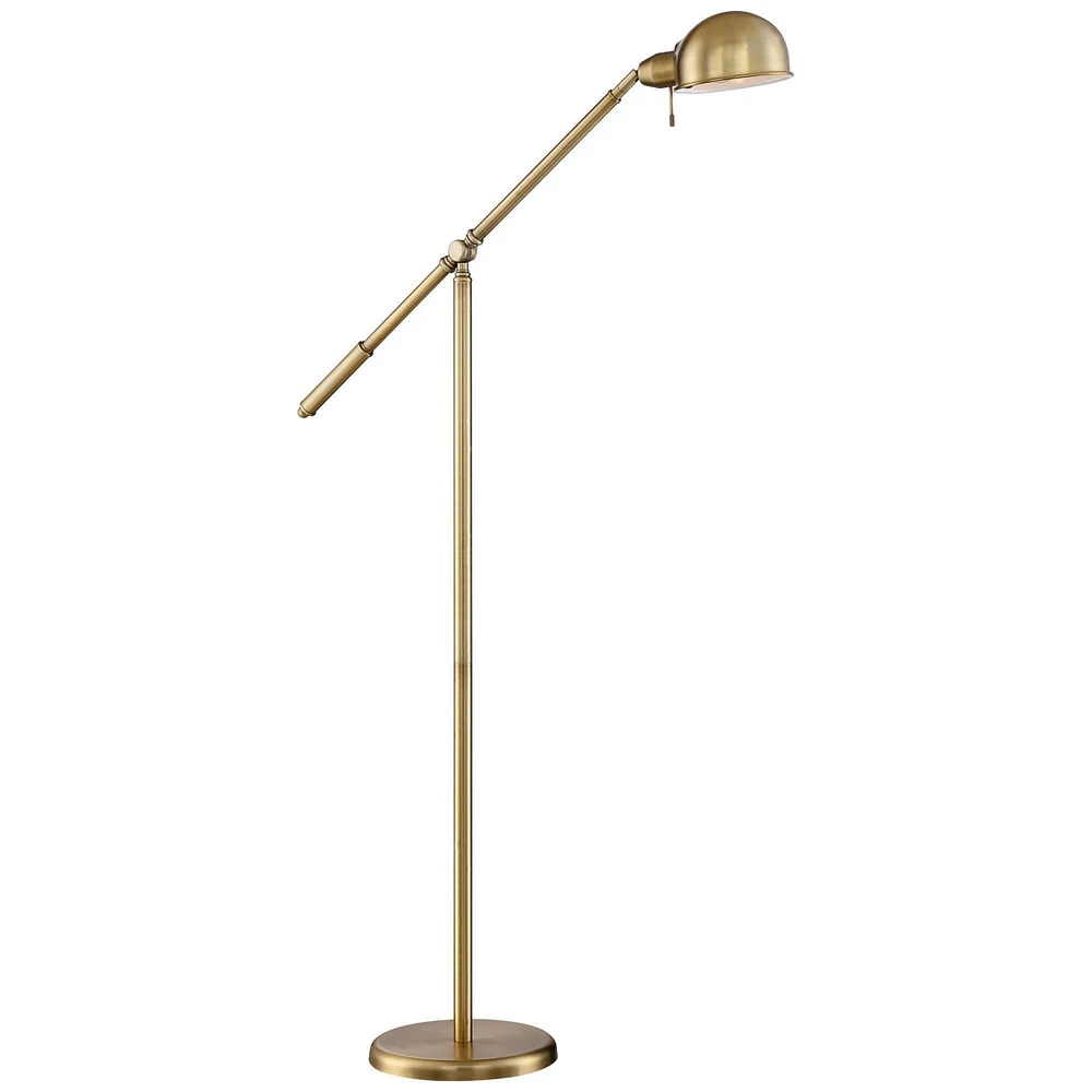 Dawson Traditional Farmhouse Task Pharmacy Light Floor Lamp Standing 55" Tall Antique Brass Metal Adjustable Balance Boom Arm Gold Shade Decor fo