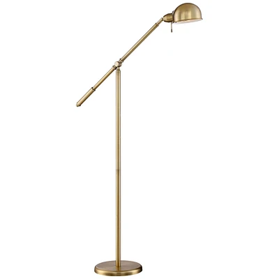 Dawson Traditional Farmhouse Task Pharmacy Light Floor Lamp Standing 55" Tall Antique Brass Metal Adjustable Balance Boom Arm Gold Shade Decor fo