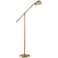Dawson Traditional Farmhouse Task Pharmacy Light Floor Lamp Standing 55" Tall Antique Brass Metal Adjustable Balance Boom Arm Gold Shade Decor fo