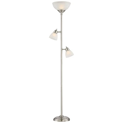 360 Lighting Ellery Modern Tree Torchiere Floor Lamp Standing 3-Light 72" Tall Brushed Nickel Silver Frosted White Glass Shade Decor for Living Room R