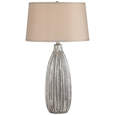 360 Lighting Stella Modern Table Lamp 30" Tall Fluted Mercury Ribbed Glass Taupe Tapered Drum Shade Decor for Bedroom Living Room House Home Bedside N