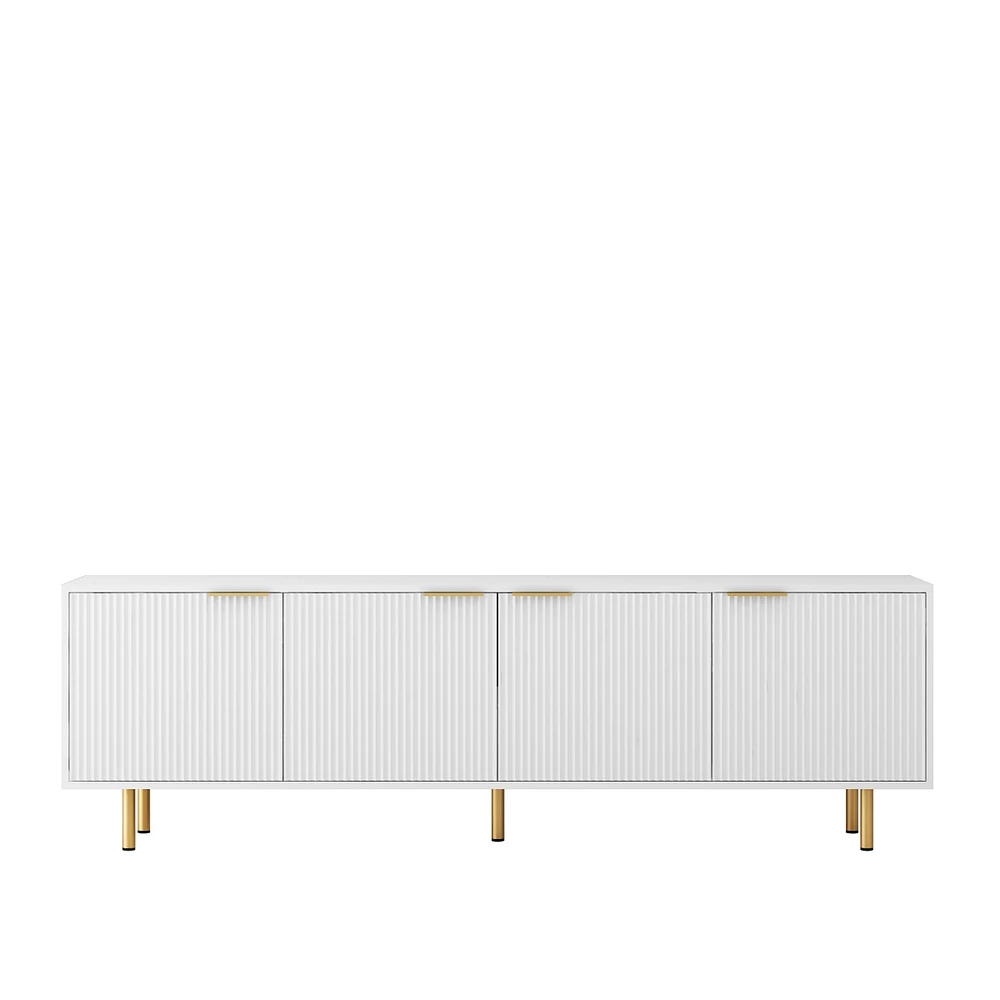 Classic Grooved Tv Cabinet with Stylish White Texture and Ample Storage