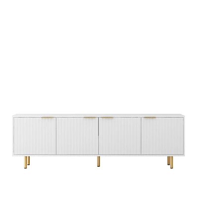 Classic Grooved Tv Cabinet with Stylish White Texture and Ample Storage