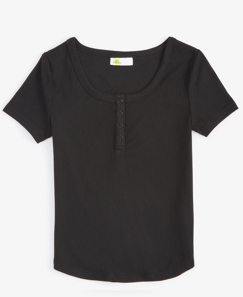 Epic Threads Little & Big Girls Short-Sleeve Ribbed Henley Top, Created for Macy's
