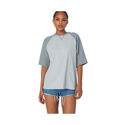 Women's Oversized Raglan Waffle T Shirt
