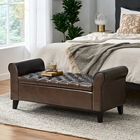 Contemporary Diamond Tufted Storage Ottoman with Rolled Arms