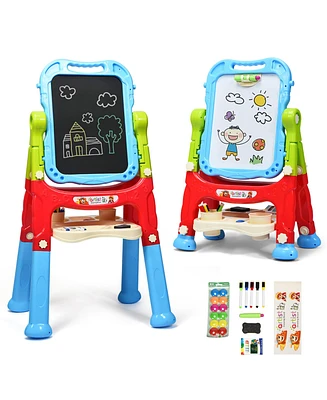 Height Adjustable Kids Art Easel Magnetic Double Sided Board w/ Accessories