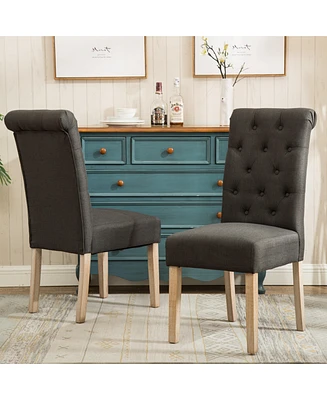 Solid Wood Tufted Parsons Dining Chair, Set of 2, Charcoal