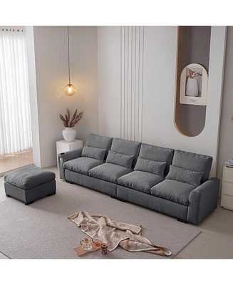 Elegant Chenille Sofa with Reversible Ottoman and Built-in Usb Ports